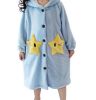 Girls Blue Star Soft Flannel Hooded Bathrobe for Beach Bath Homewear