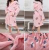 Girls Pink Strawberry Flannel Hooded Bathrobes Self Tie Soft Robe for Bath Homewear