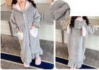 Lovely Girls Grey Cozy Flannel Hooded Robe With Ears for Winter Bathrobe Homewear