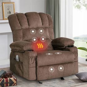 Vanbow.Recliner Chair Massage Heating sofa with USB and side pocket 2 Cup Holders (Brown) (Color: as Pic)