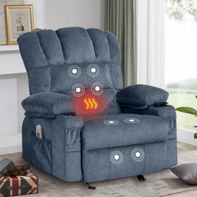 Vanbow.Recliner Chair Massage Heating sofa with USB and side pocket 2 Cup Holders (Blue) (Color: as Pic)