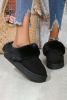 Black Plush Suede Patchwork Thick Sole Slippers