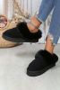 Black Plush Suede Patchwork Thick Sole Slippers